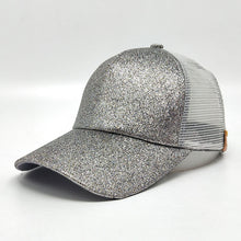 Load image into Gallery viewer, 2018 Glitter CC Paardenstaart Baseball Cap Rommelige Knot Zomer Mesh Caps voor Vrouwen Pailletten Shine Snapback Hoeden Hiphop Trucker Dad Hoed